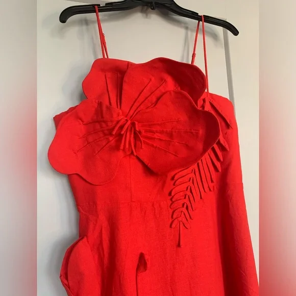 NWT Farm Rio Garden Linen Sleeveless Midi Dress Size XL 3D Appliqué